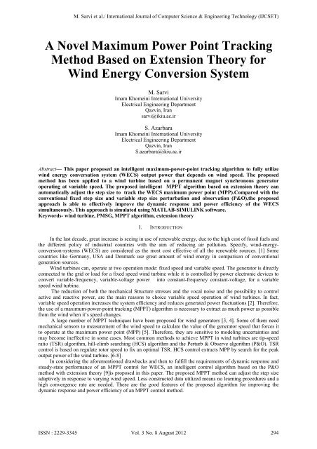 A Novel Maximum Power Point Tracking Method Based on ... - IJCSET