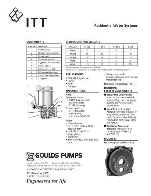 Water Pressure Booster Pump: Sj10 Goulds Pump