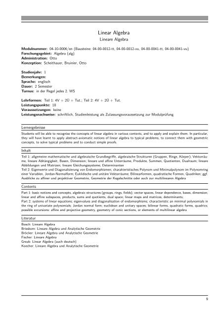 Modulhandbuch B.Sc. Mathematik - Fachbereich Mathematik ...