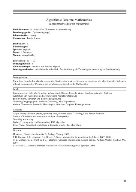 Modulhandbuch B.Sc. Mathematik - Fachbereich Mathematik ...