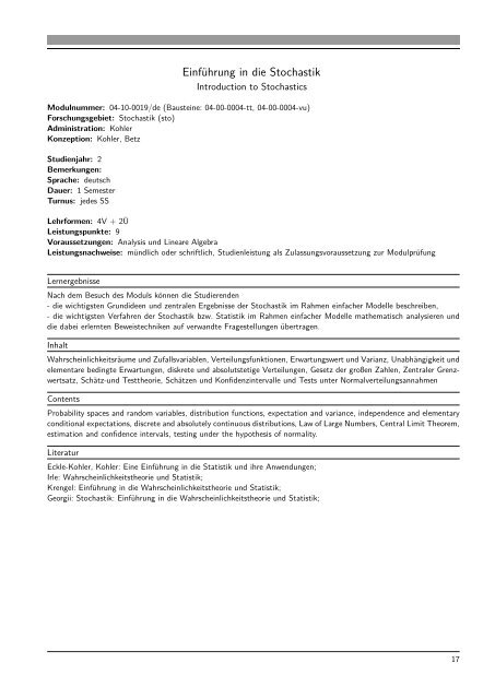 Modulhandbuch B.Sc. Mathematik - Fachbereich Mathematik ...