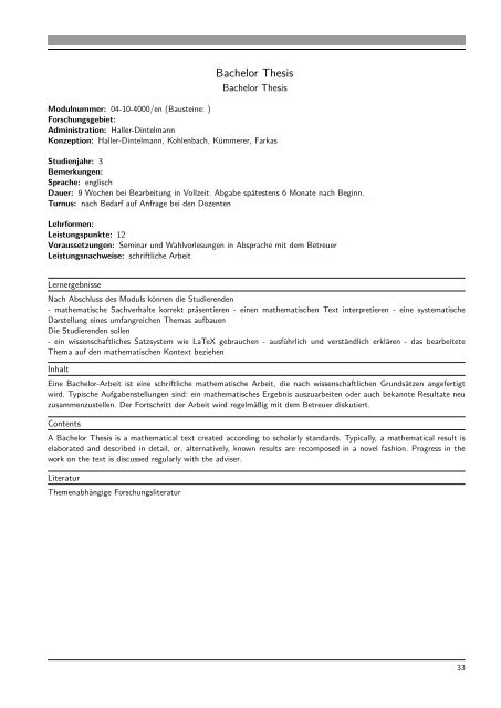 Modulhandbuch B.Sc. Mathematik - Fachbereich Mathematik ...