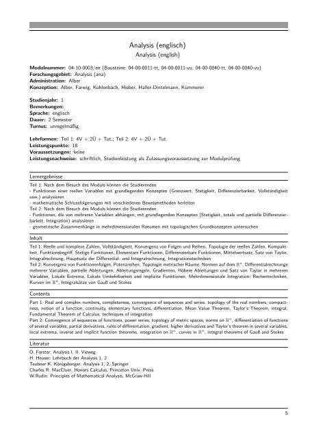 Modulhandbuch B.Sc. Mathematik - Fachbereich Mathematik ...