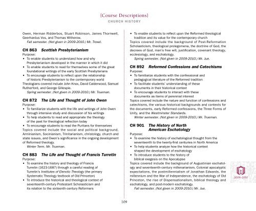 2009 - 2010 Academic Catalog - Westminster Theological Seminary