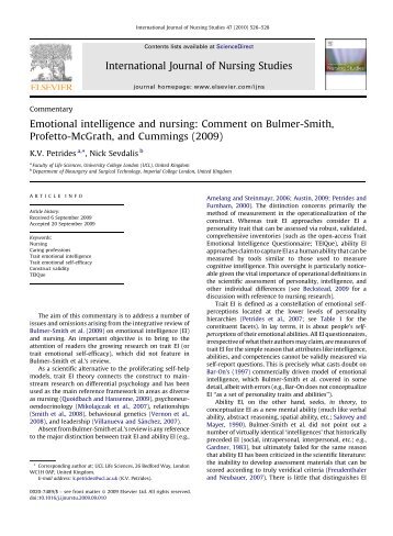 Emotional intelligence and nursing - London Psychometric Laboratory