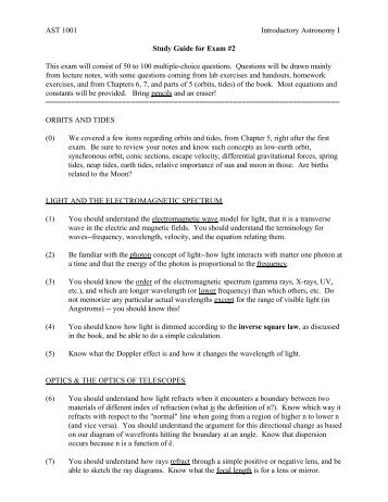 AST 1001 Introductory Astronomy I Study Guide for Exam #2 This ...