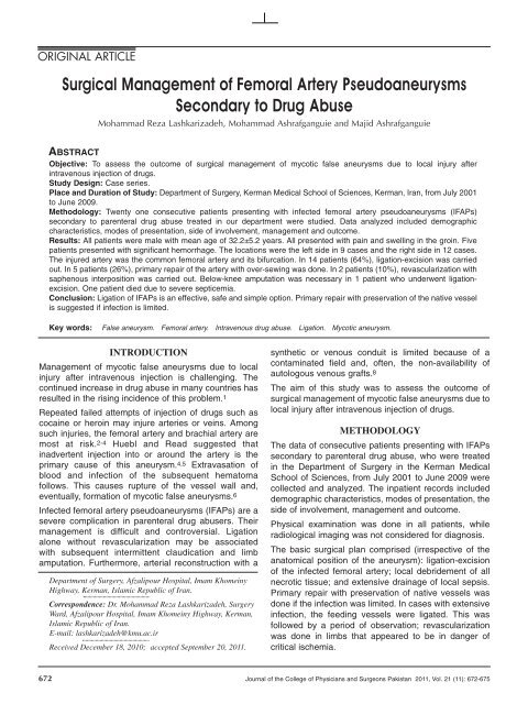 Surgical Management of Femoral Artery Pseudoaneurysms ...