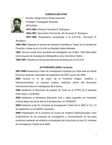 CURRICULUM VITAE Nombre: Sergio Arturo Honey ... - CUDD