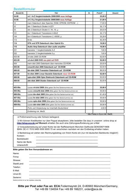 FAX Bestellformular für Firmen und Behörden ausfüllen - faxen - ECA