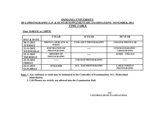 OSMANIA UNIVERSITY TIME TABLE