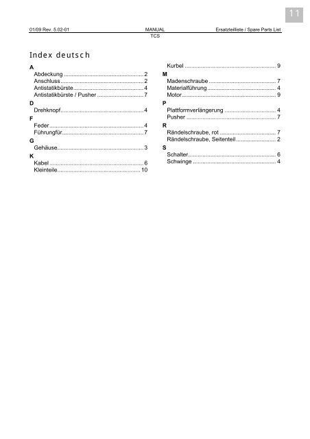 Ersatzteilliste / Spare Parts List - Avery Dennison