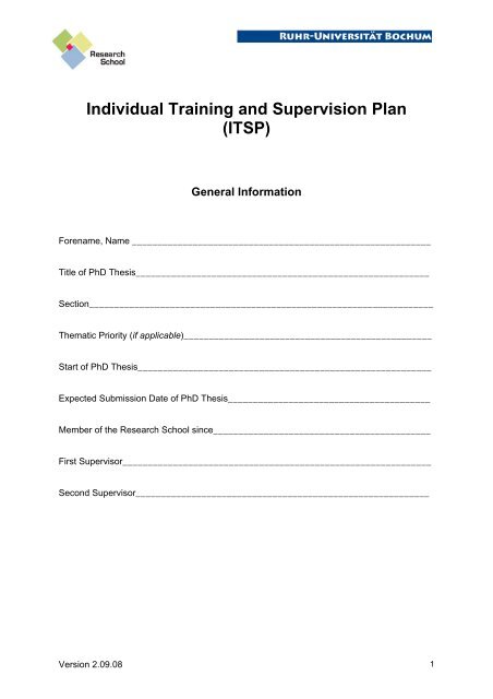 Individual Training and Supervision Plan - RUB Research School