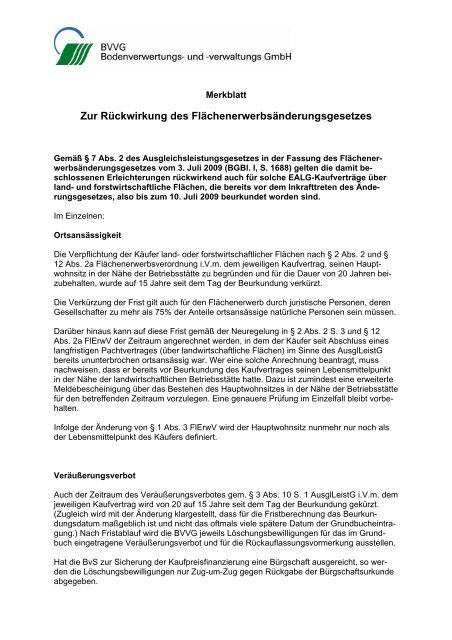 BVVG: Zur RÃ¼ckwirkung des FlÃ¤chenerwerbsÃ¤nderungsgesetzes