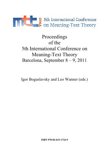 mtt 2011 proceedings - Observatoire de linguistique Sens-Texte ...