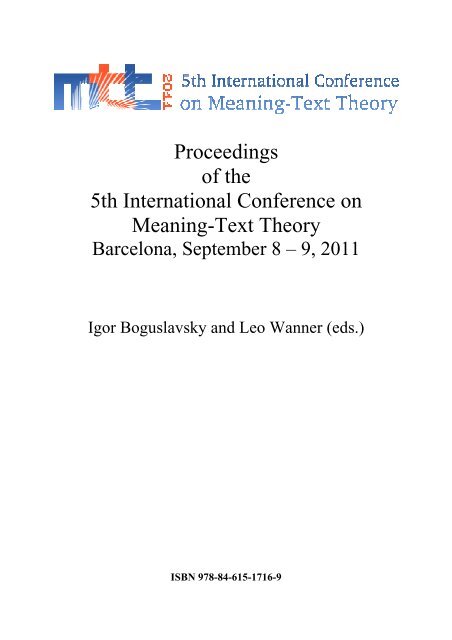 mtt 2011 proceedings - Observatoire de linguistique Sens-Texte ...