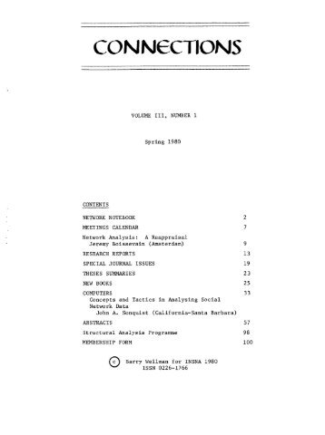 (1980). Network Analysis: A Reappraisal. Connections, 3 (1) - INSNA