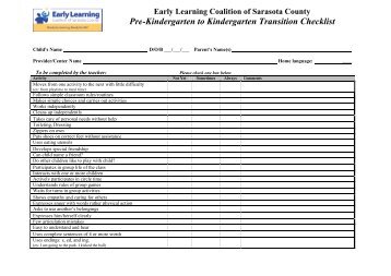 Pre-Kindergarten to Kindergarten Transition Checklist