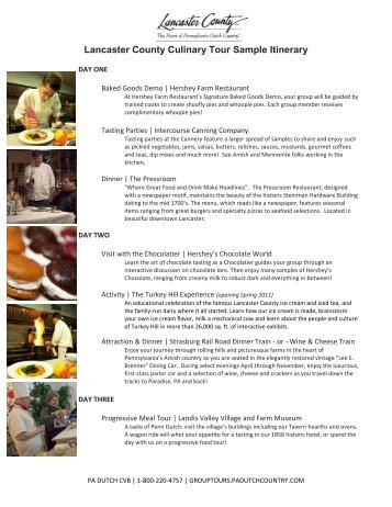 Lancaster County Culinary Tour Sample Itinerary - Group Tours ...