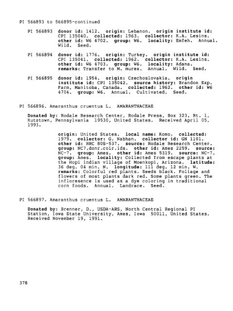 Plant Inventory No. 202, Part I, - The Germplasm Resources ...