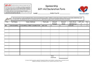 Sponsorship Gift Aid Declaration Form - Little Hearts Matter