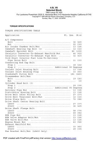 1UZFE Torque Specs - Lextreme.com