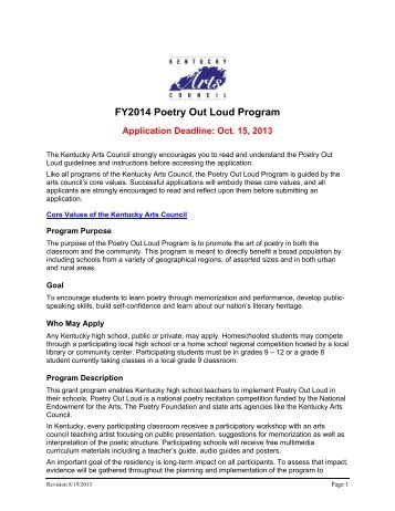 FY2013 Poetry Out Loud Program Application Deadline: October 15 ...