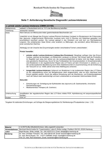 Anforderung Genetische Diagnostik Lactose-Intoleranz