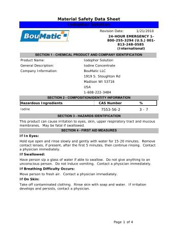 Material Safety Data Sheet Iodophor Solution - BouMatic