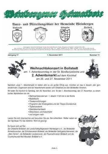 Weihnachtskonzert in Bollstedt - Gemeinde Weinbergen