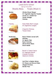 Lewis Girls School Weekly Menu Purple (Week 1)