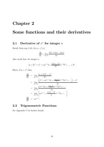 Chapter 2 Some functions and their derivatives