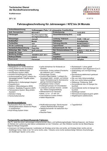 Fahrzeugbeschreibung fÃƒÂ¼r Jahreswagen / KFZ bis 24 ... - Zoll-Auktion