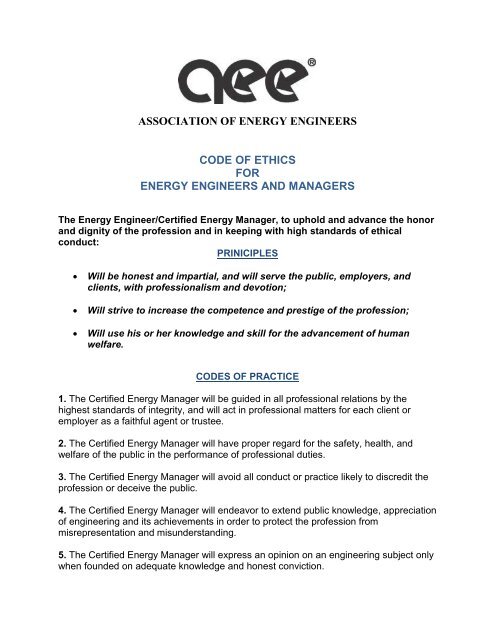 Code Of Ethics For Energy Engineers And Managers Association Of