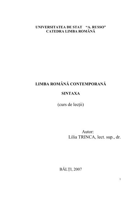 Limba Roma NaÆ' ContemporanaÆ' Sintaxa Biblioteca Aztiina IficaÆ' A