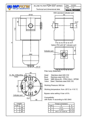 IN-LINE FILTER FZH 037 SERIES Technical and dimensional data ...