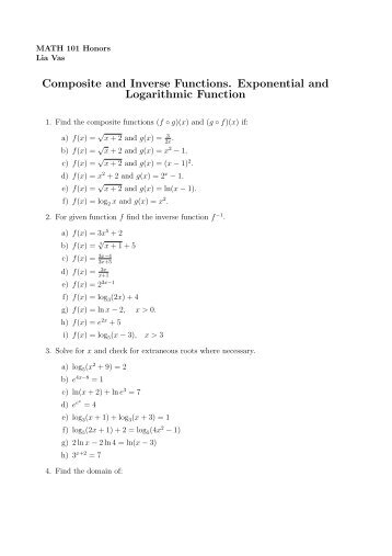 Composite and Inverse Functions. Exponential and Logarithmic ...