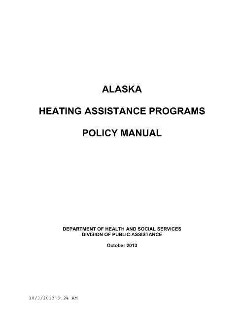 alaska heating assistance programs policy manual - DPAweb ...