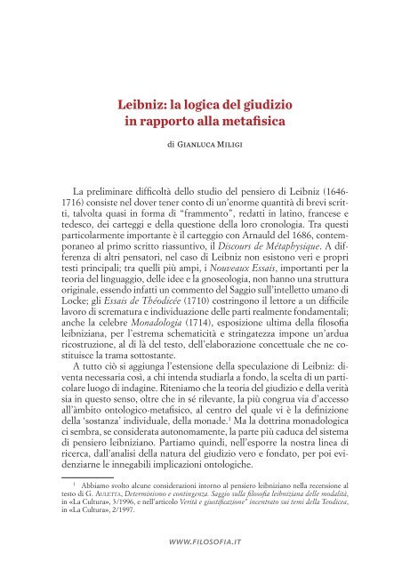 Leibniz: la logica del giudizio in rapporto alla metafisica ... - Filosofia.it