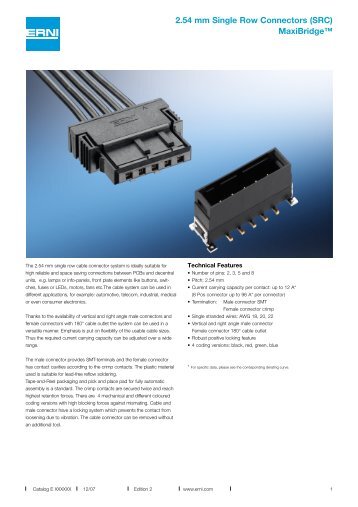 ERNI 2.54 mm Single Row Connectors (SRC) MaxiBridgeâ¢ - Comdes