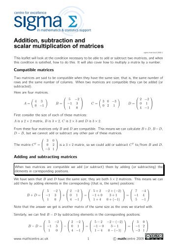 Addition, subtraction and scalar multiplication of matrices - Mathcentre
