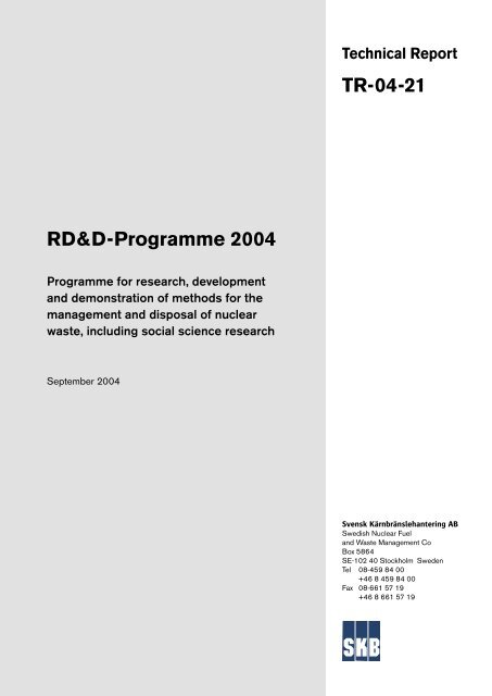 RD&D-Programme 2004 - SKB