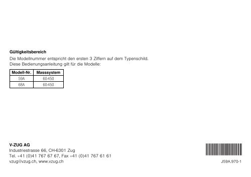 Combi-Steam XSL und XSLF - V-ZUG Ltd