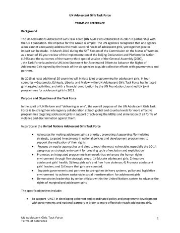 1 UN Adolescent Girls Task Force TERMS OF REFERENCE ...