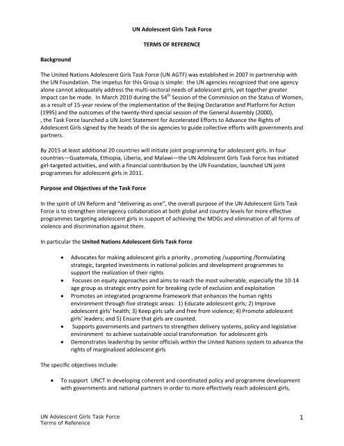 1 UN Adolescent Girls Task Force TERMS OF REFERENCE ...