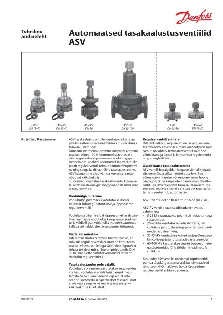 Automaatsed tasakaalustusventiilid ASV - Danfoss