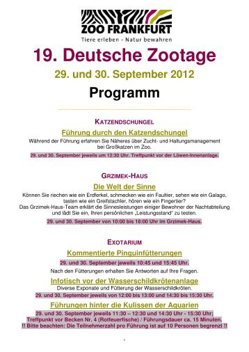 Programm 19. Zootage - Zoo Frankfurt