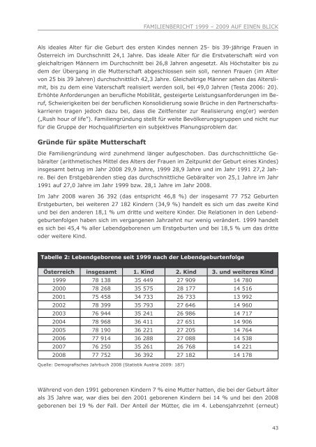 5. Familienbericht 1999 - 2009 auf einen Blick - BMWA