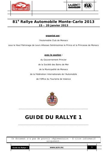 GUIDE DU RALLYE 1 - Automobile Club de Monaco