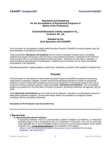 CAAHEP -Template-2007 Final Draft 01/26/2007 Standards and ...