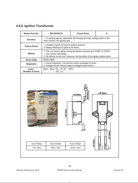 Navien NP Condensing Tankless Gas Water Heater - Service Manual